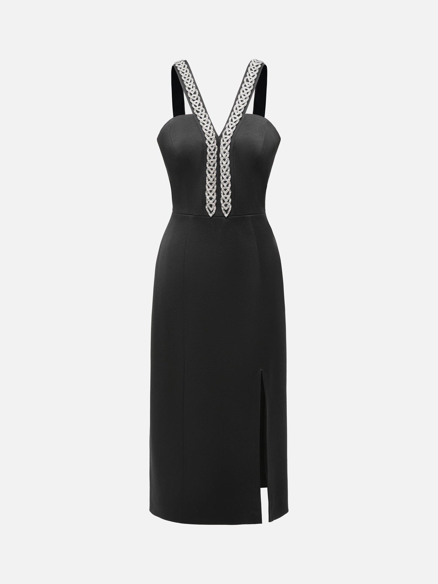 Deep V-Neck Midi Dress | Black
