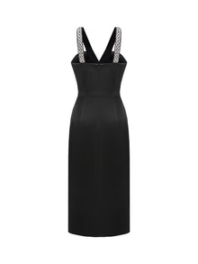 Deep V-Neck Midi Dress | Black