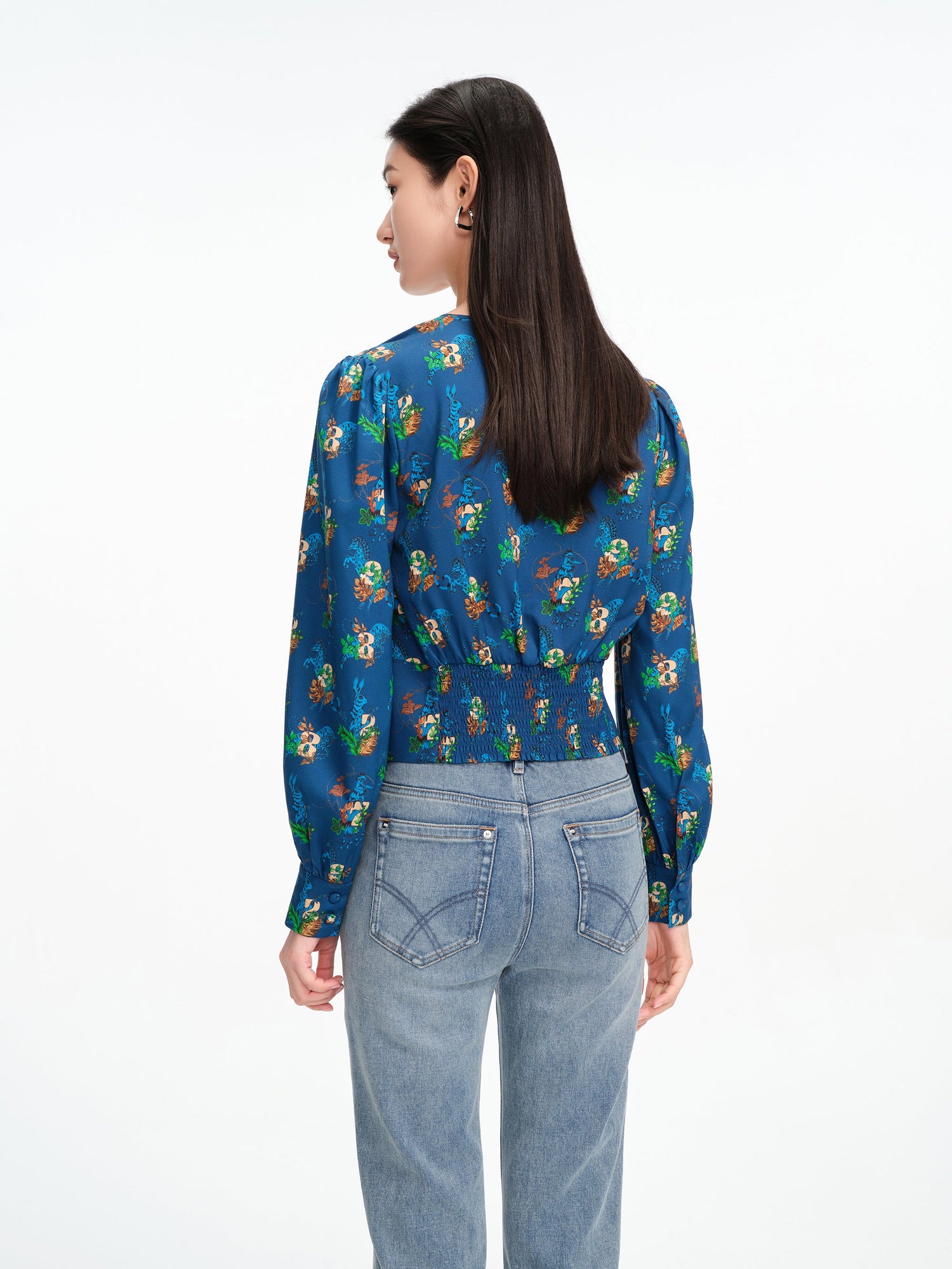 Mulberry Silk Printed Blouse | Blue
