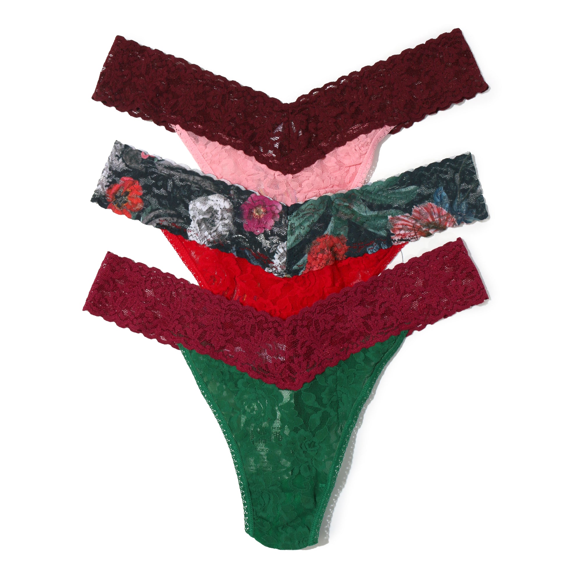 3 Pack Signature Lace Original Rise Thong | Pnca/Redn/Hldp