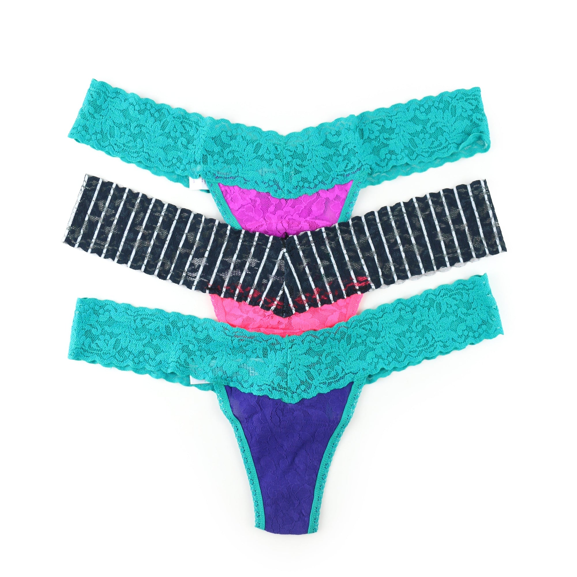 3-Pack Signature Lace Low Rise Thongs | Night Sky Blue-Vintage Turquoise/Inside Out/Sour Cherry-Vintage Turquoise