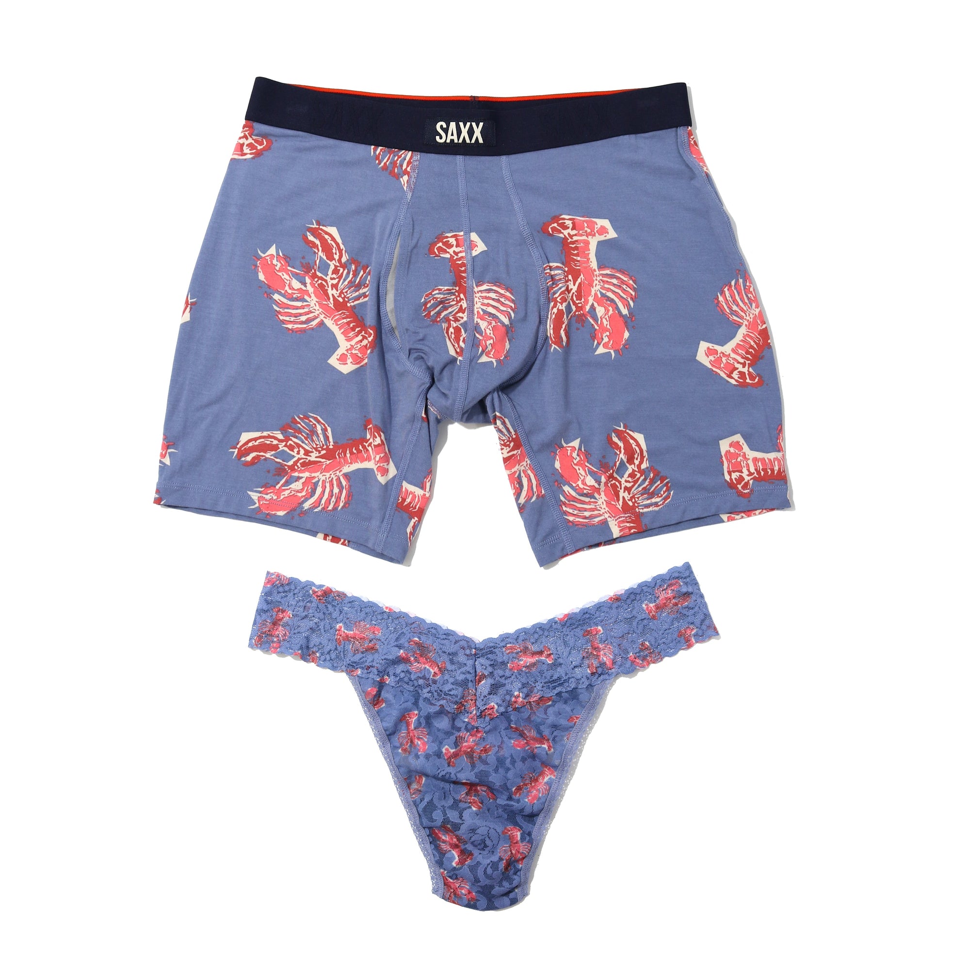 Sinature Lace Low Rise Thong & Saxx Boxer Brief | Lobster Boil-Tidal Blue