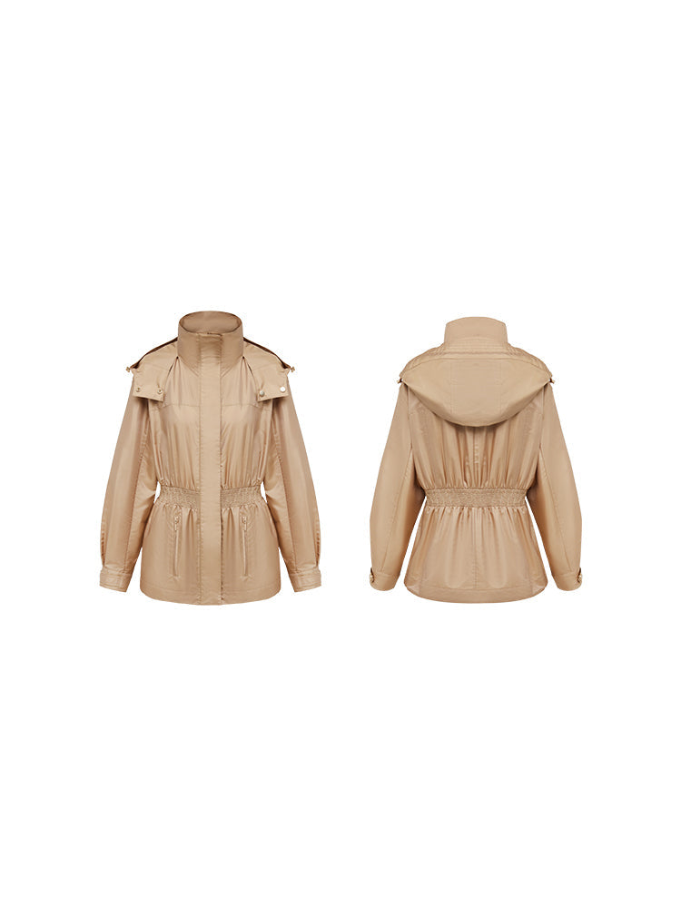 Hooded Waist Belt Coat | Khaki