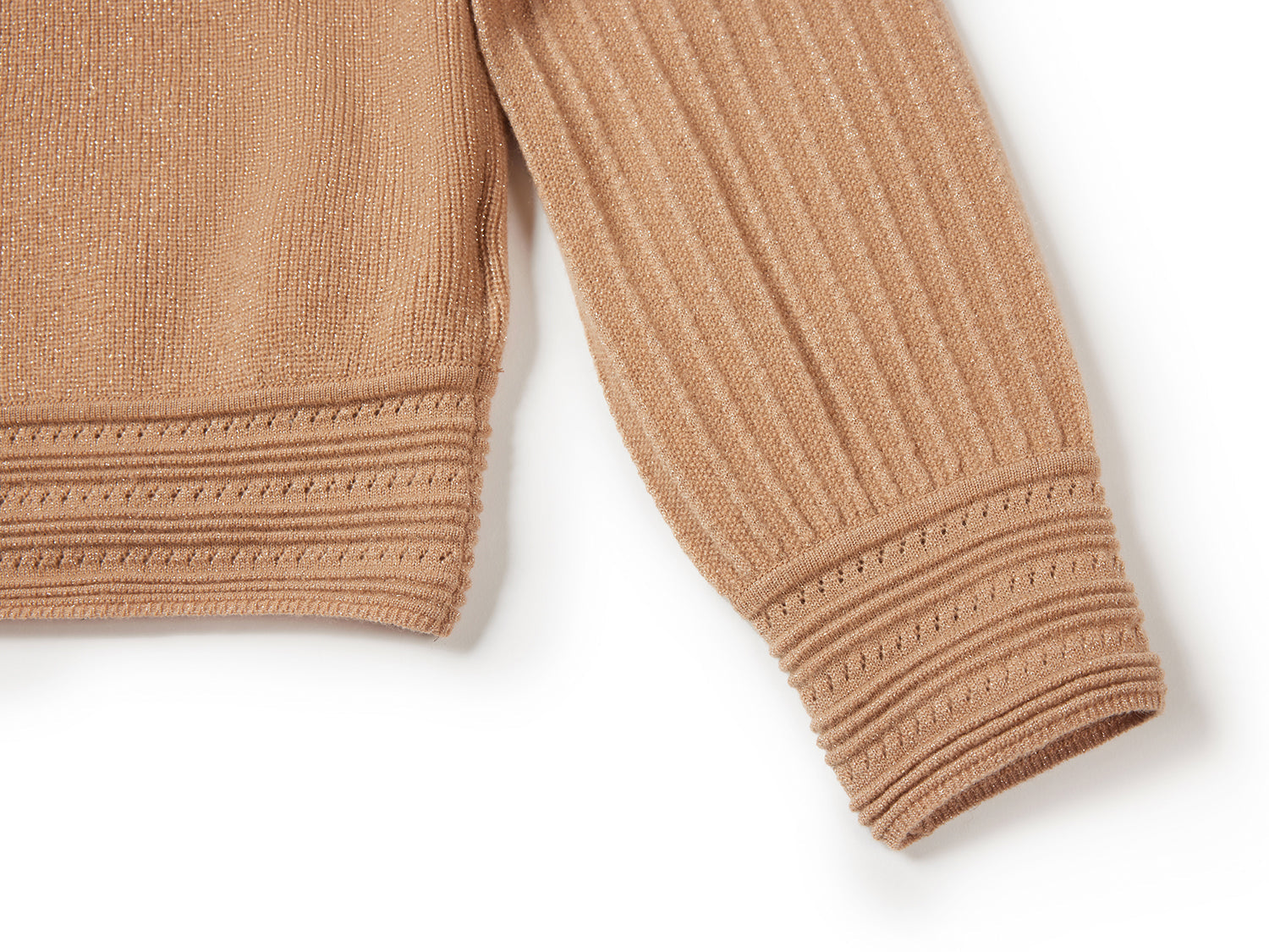Cashmere Chimney Collar Pleated Knit Top | Camel