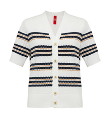 Silk-Viscose Striped Knit Cardigan | White