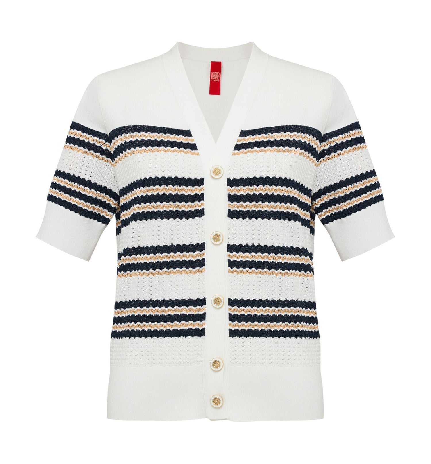 Silk-Viscose Striped Knit Cardigan | White