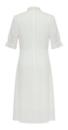 Silk Flower Brocade Dress | White