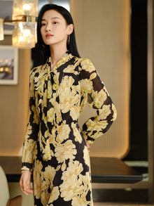 Printed Mulberry Silk Dress | Yellow