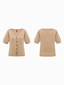 V-neck Knitted Cardigan | Khaki