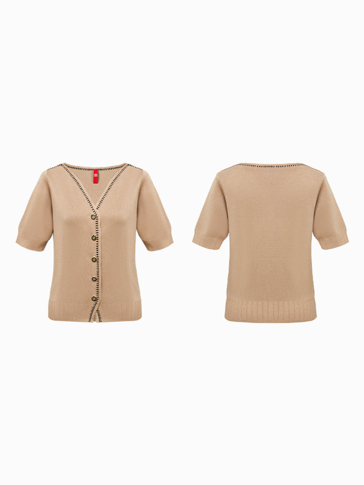 V-neck Knitted Cardigan | Khaki