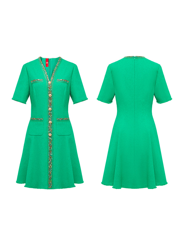 Fine Tweed Dress | Green