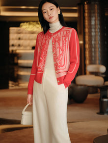 Embossed Knit Cardigan | Red