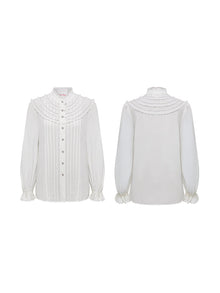 Silk Pleated Sleeve Shirt | White
