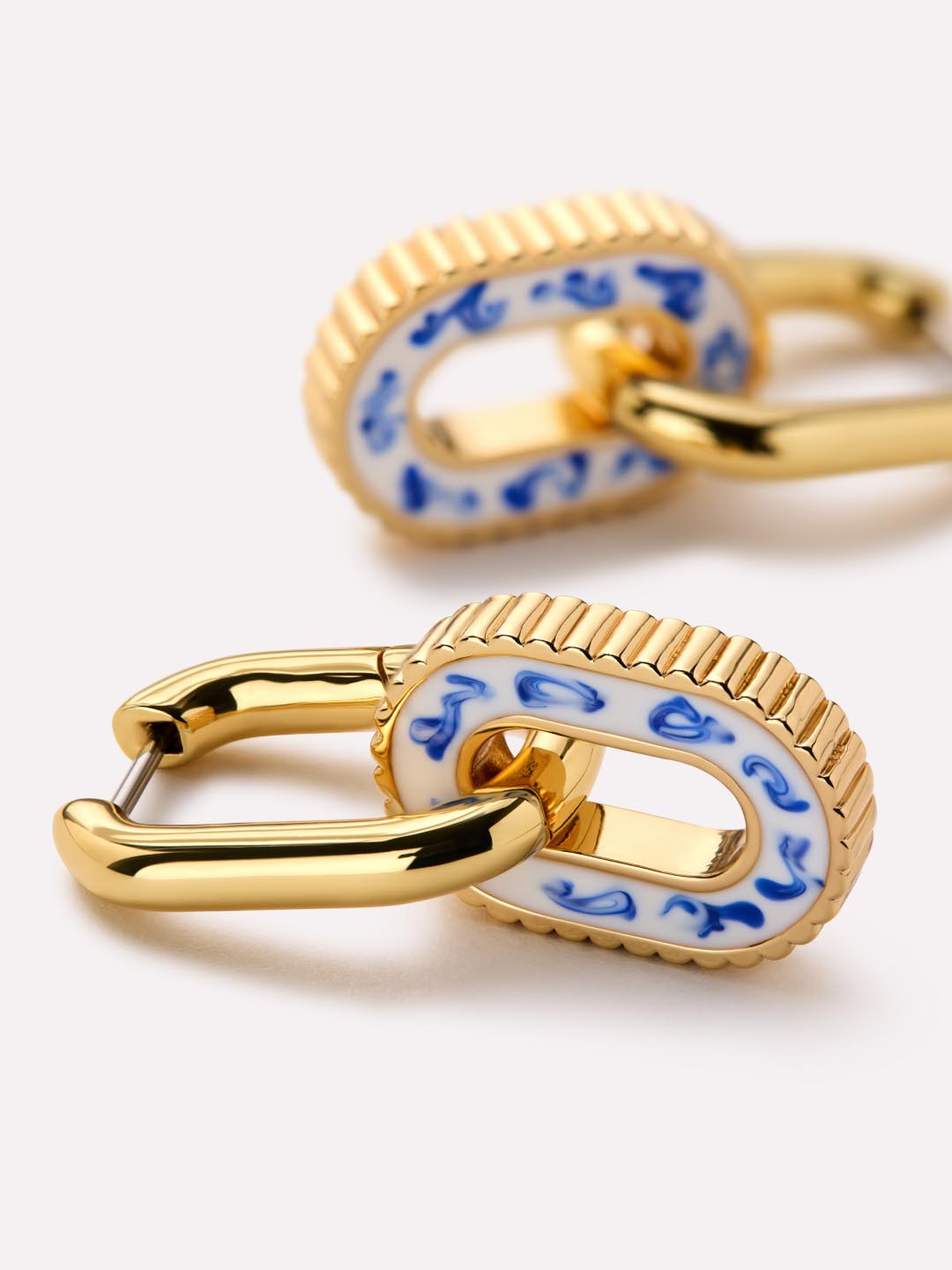 Ash Double Hoop Earrings | 14K Gold on Brass | Marble Blue Enamel