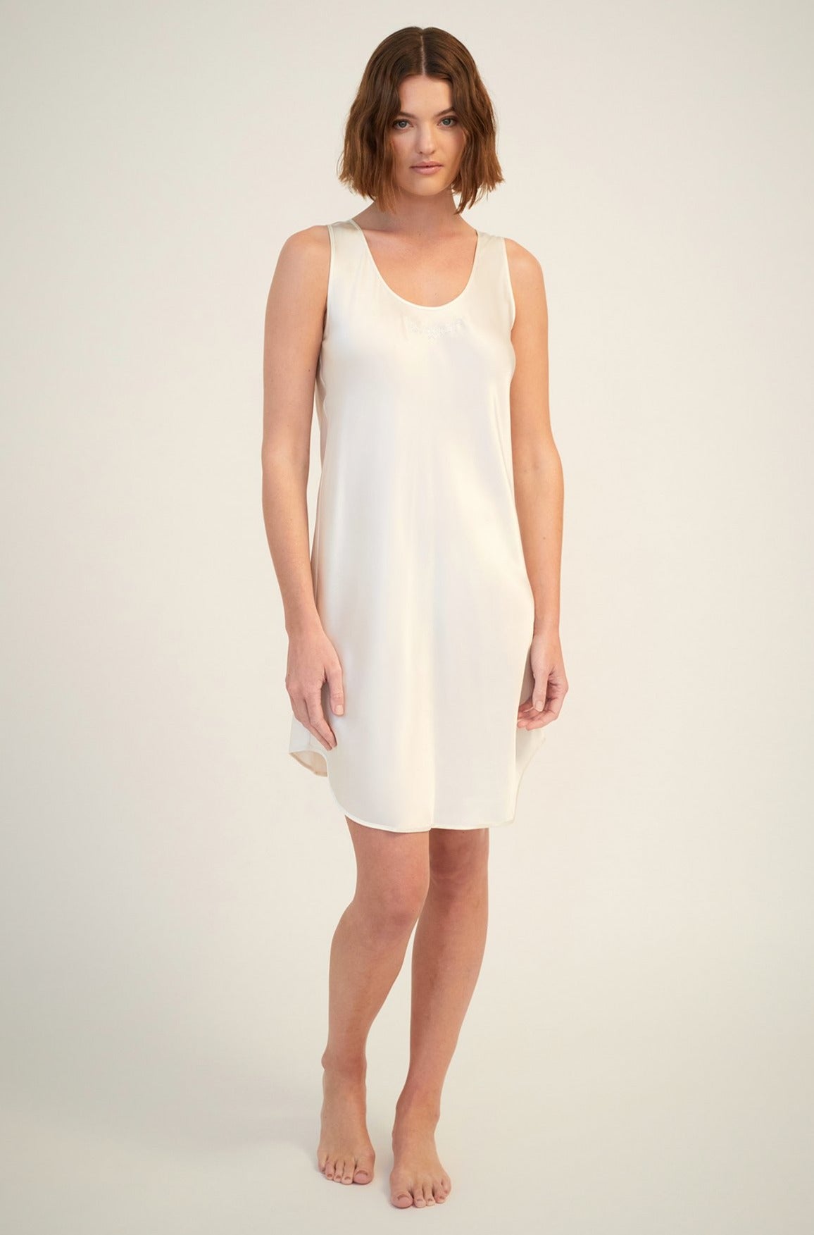 Silk Embroidered Chemise | Creme