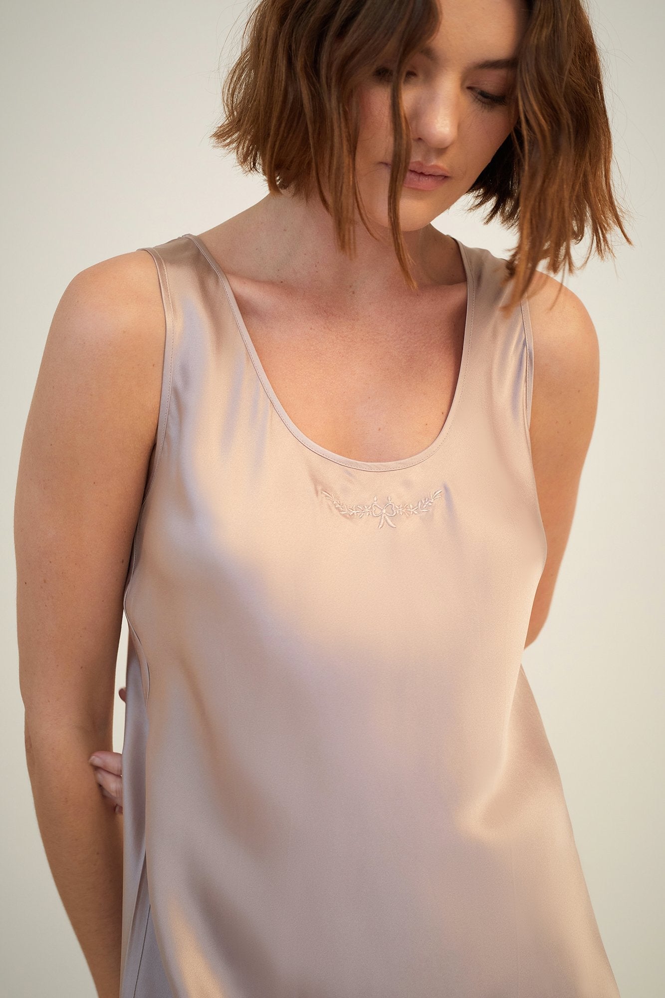 Silk Embroidered Chemise | Pearl