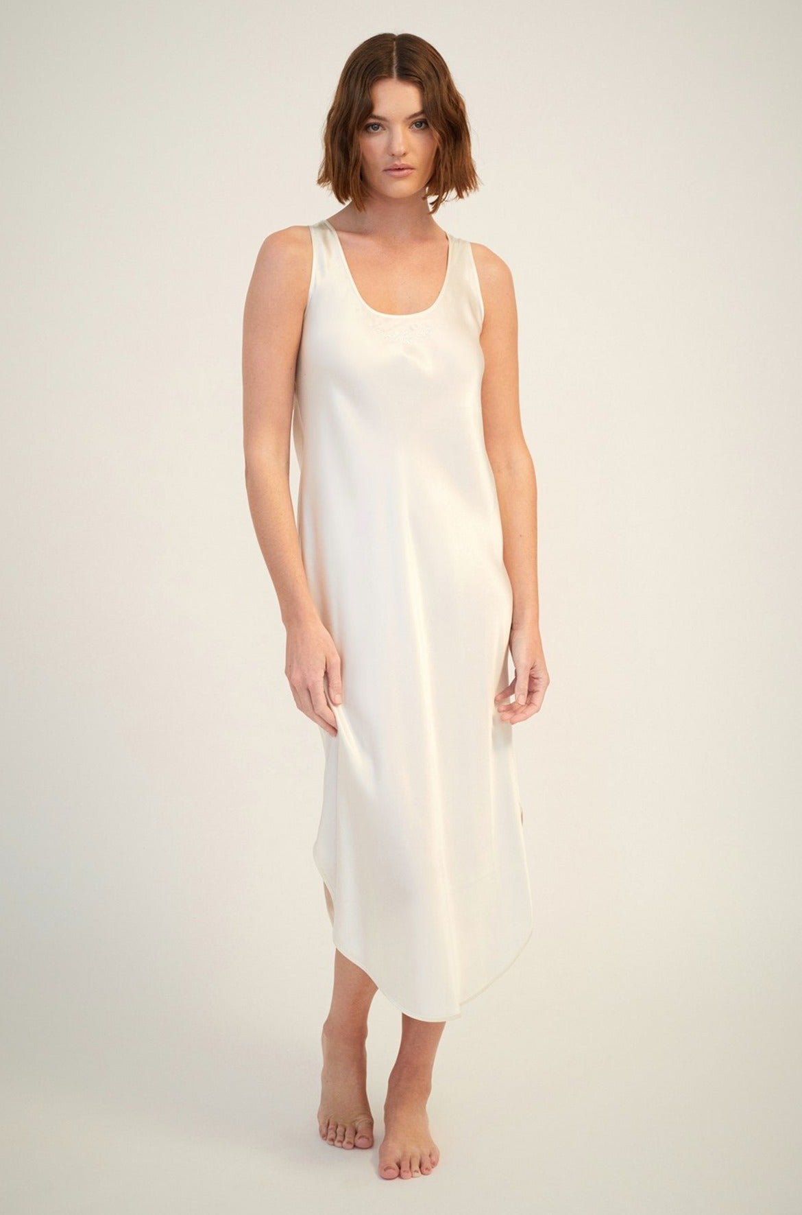 Silk Embroidered Slip | Creme