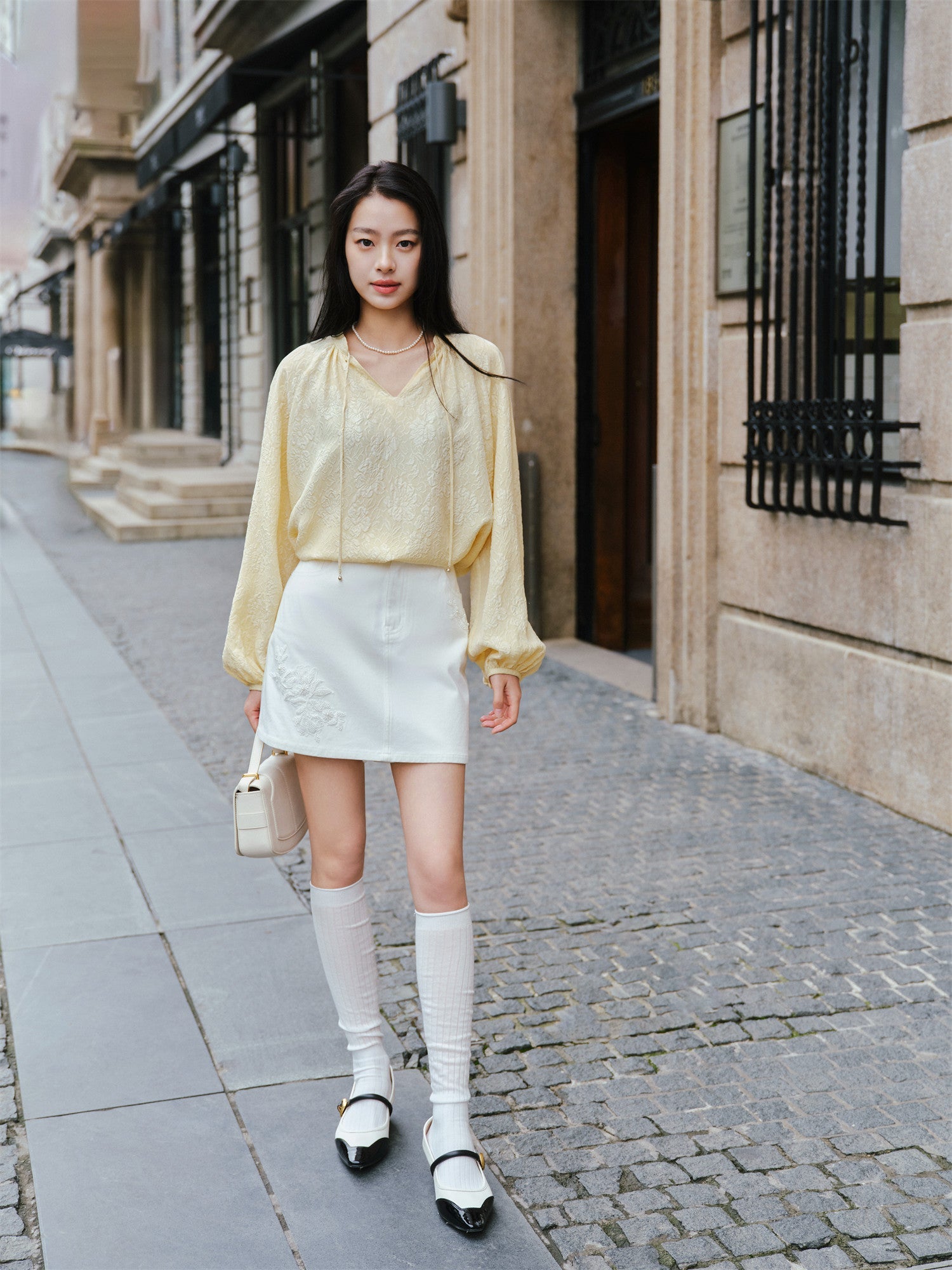 Silk Jacquard Pullover Shirt | Yellow