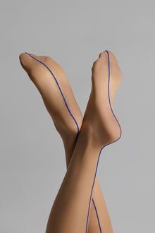 Cut And Curled Back Seamed Stockings - 20D | Blue