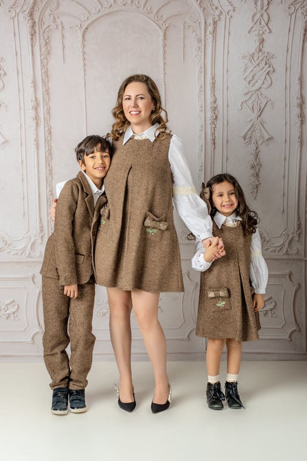 Baby Girls | Herringbone Dress and Blouse Set | Brown