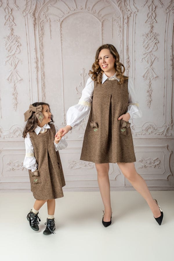 Baby Girls | Herringbone Dress and Blouse Set | Brown