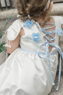 Baby Girls | Daphne Satin Romper with Embroidery | White & Blue