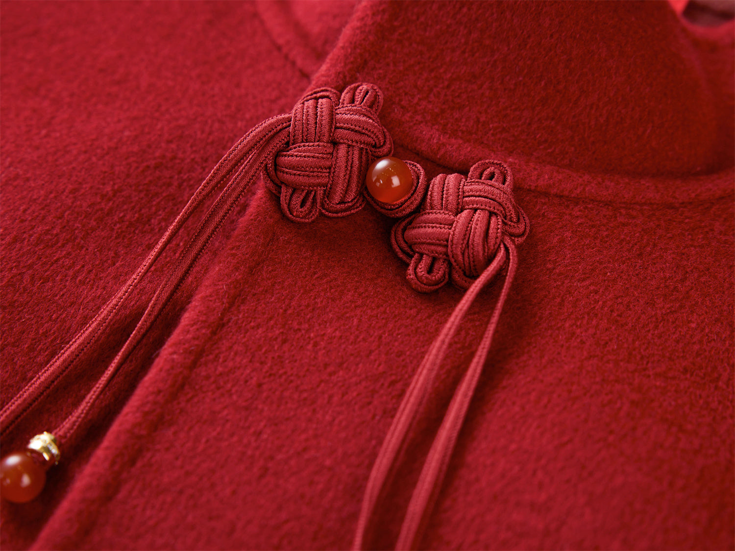 Stand Collar Frog Button Short Coat | Red
