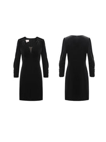 Velvet V-neck dress | Black