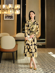 Printed Mulberry Silk Dress | Yellow