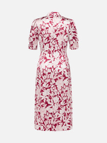 Silk Printed Waist-Cinched Dress | Red