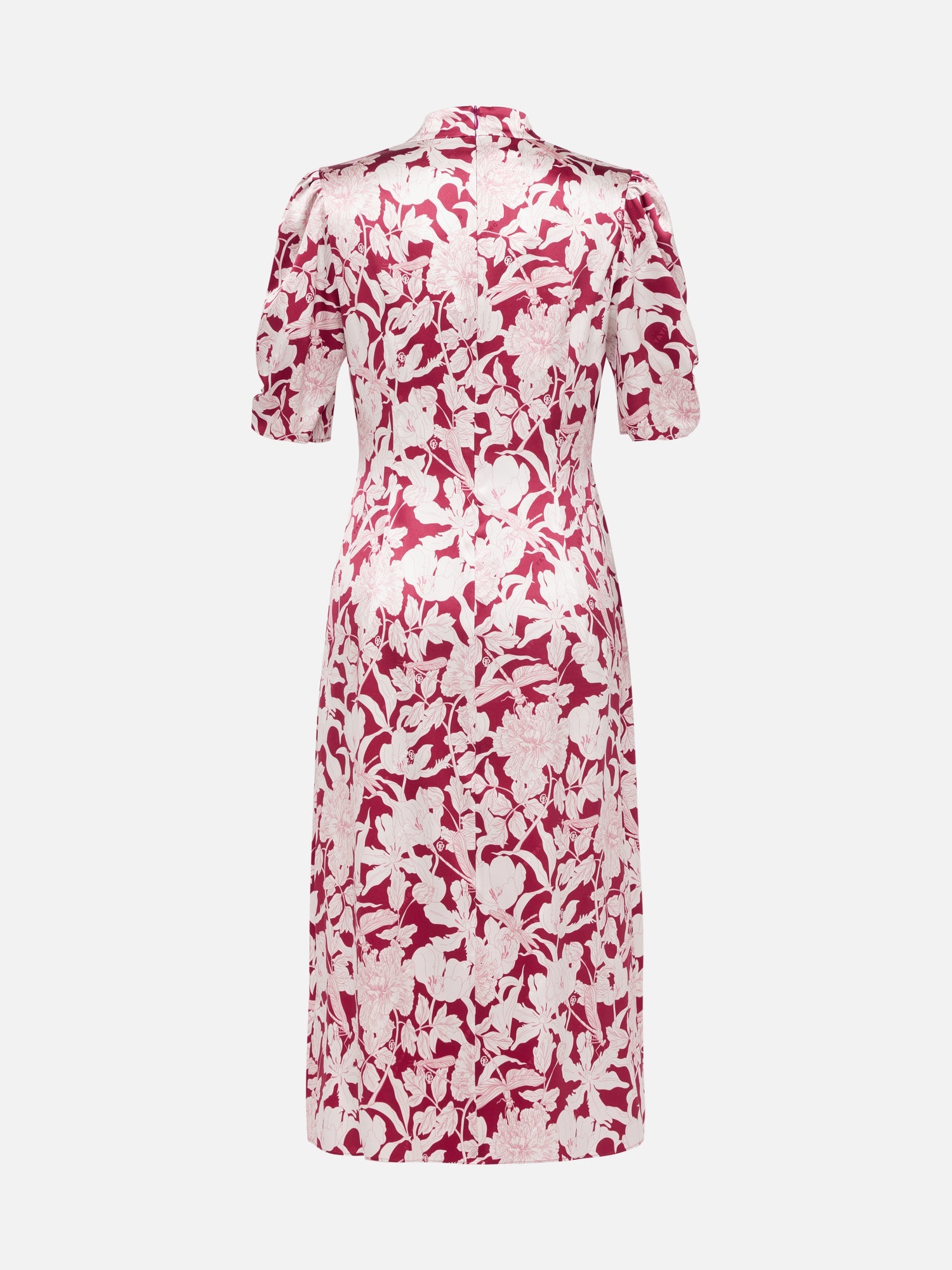 Silk Printed Waist-Cinched Dress | Red