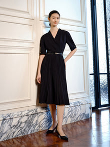 Waist Pleated Dress | Black