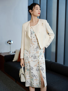 Silk Wool Cropped Jacket | Beige