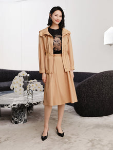 Hooded Waist Belt Coat | Khaki