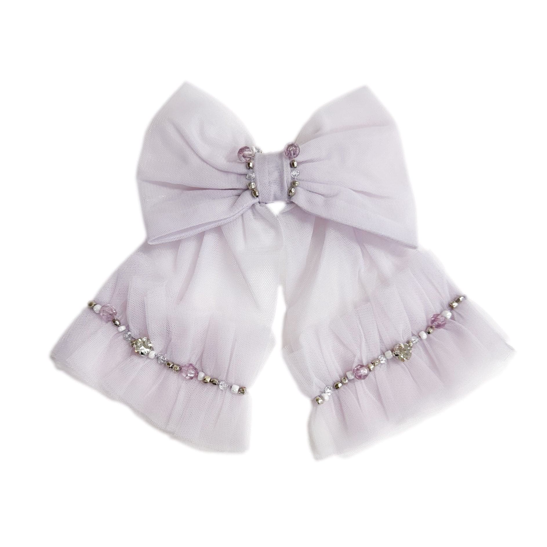 Ariel Rhinestone and Tulle Hair Bow | White