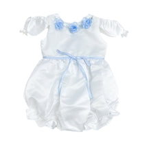 Baby Girls | Daphne Satin Romper with Embroidery | White & Blue