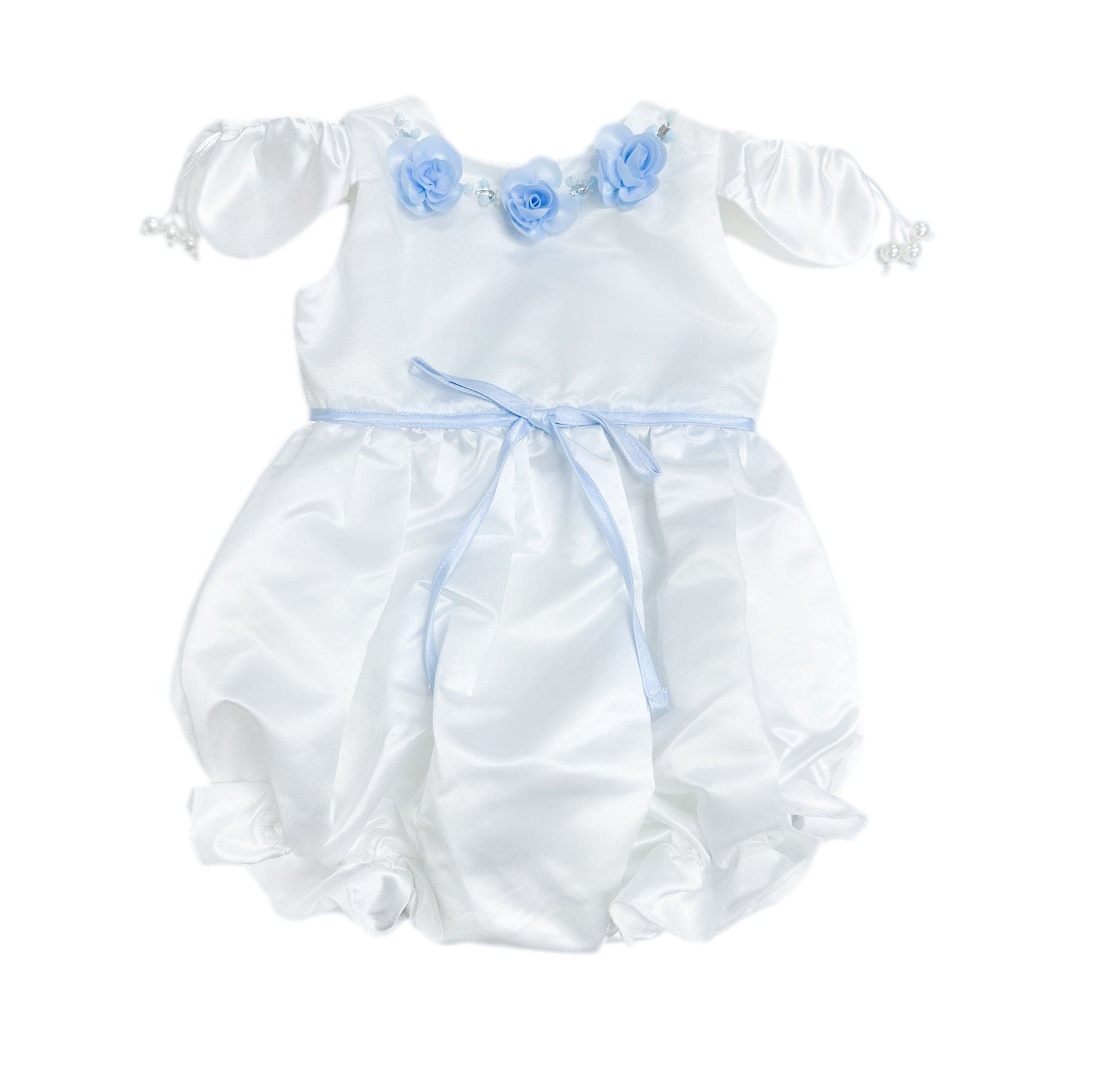 Baby Girls | Daphne Satin Romper with Embroidery | White & Blue