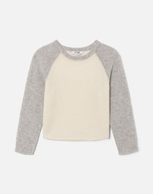 Womens | Featherweight Cashmere Baseball Raglan | Ivory/Light Heather Grey
