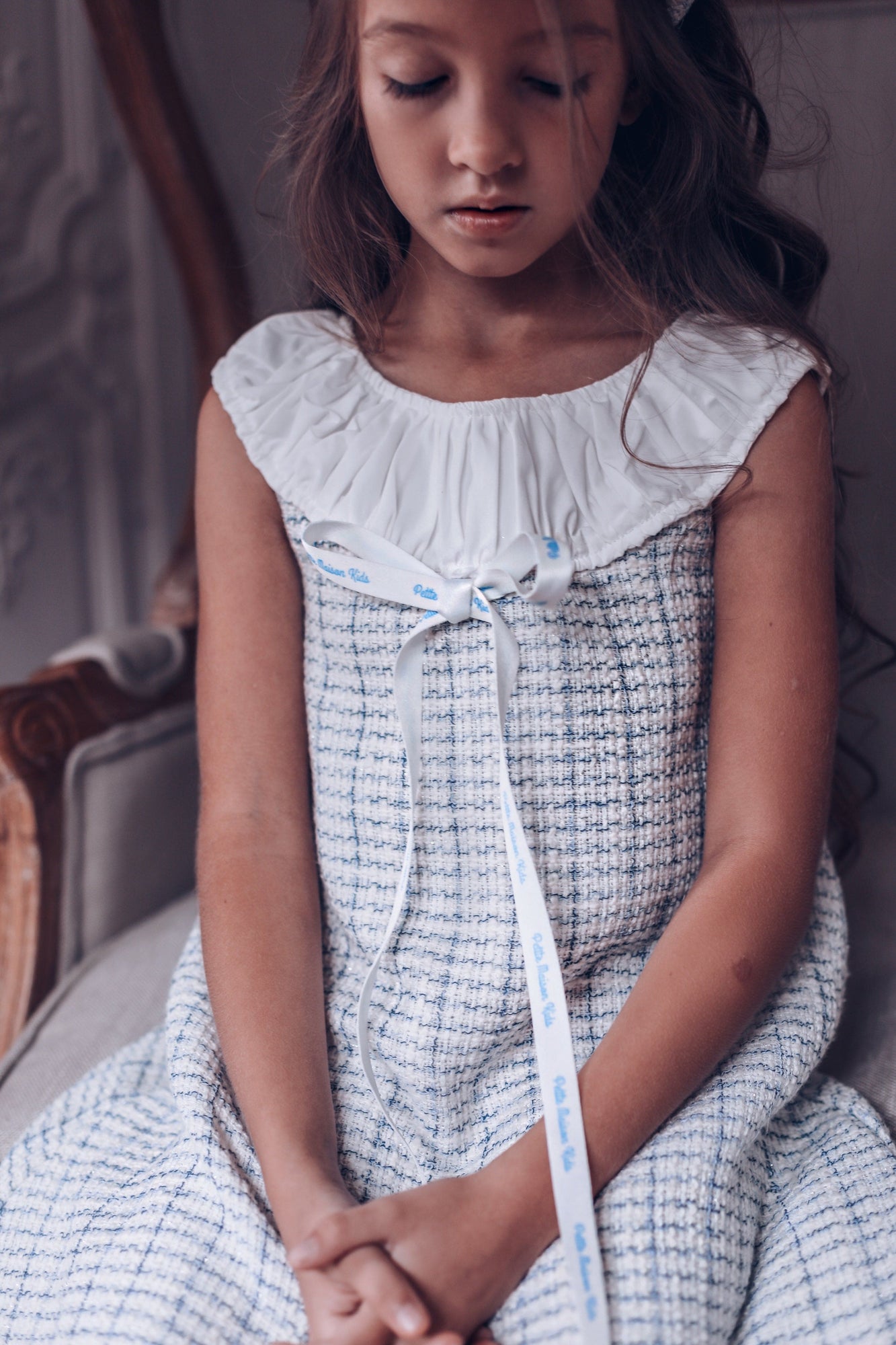 Baby Girls | Iris Tweed Dress | White x Blue