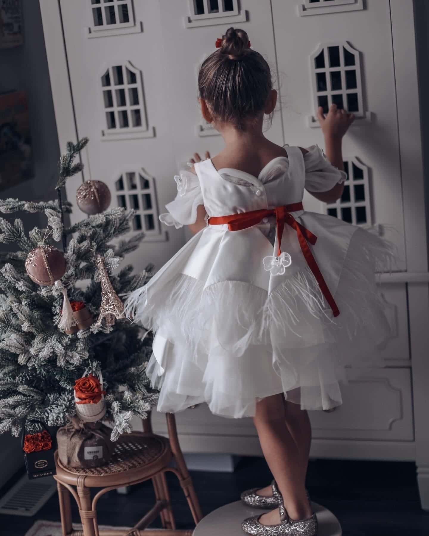 Baby Girls | Constanza Ceremony Dress with Bow | White & Red
