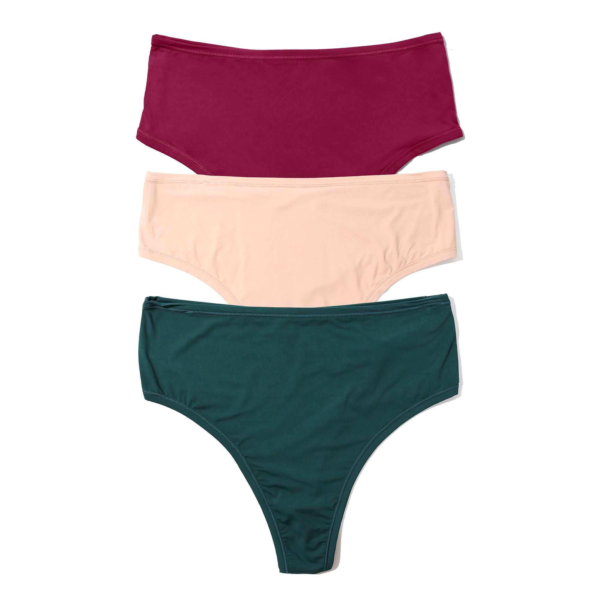 3-Pack YourFit High Cut Thong | Mulled Wine | Mountain Green | Almond Milk