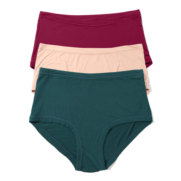 3-Pack YourFit One Size High Rise Boyshort | Mulled Wine - Mountain Green - Almond Milk