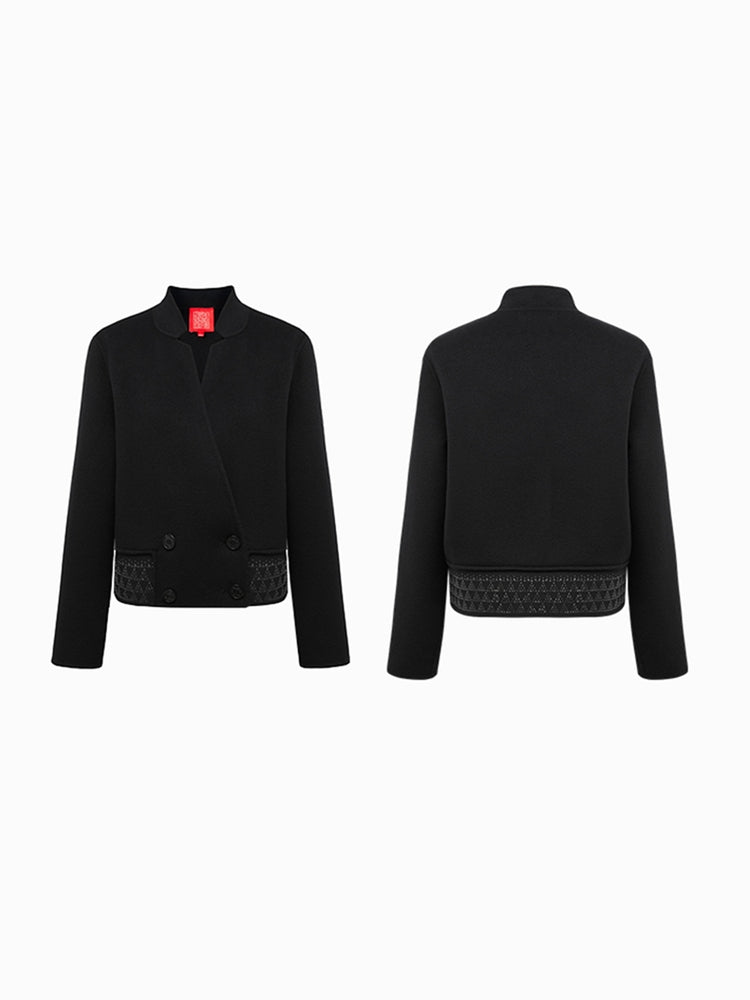 Standing Collar Woolen Coat | Black