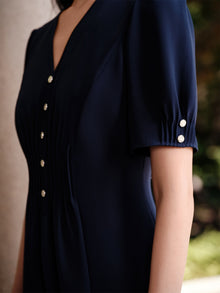 Silk V-Neck Dress | Navy
