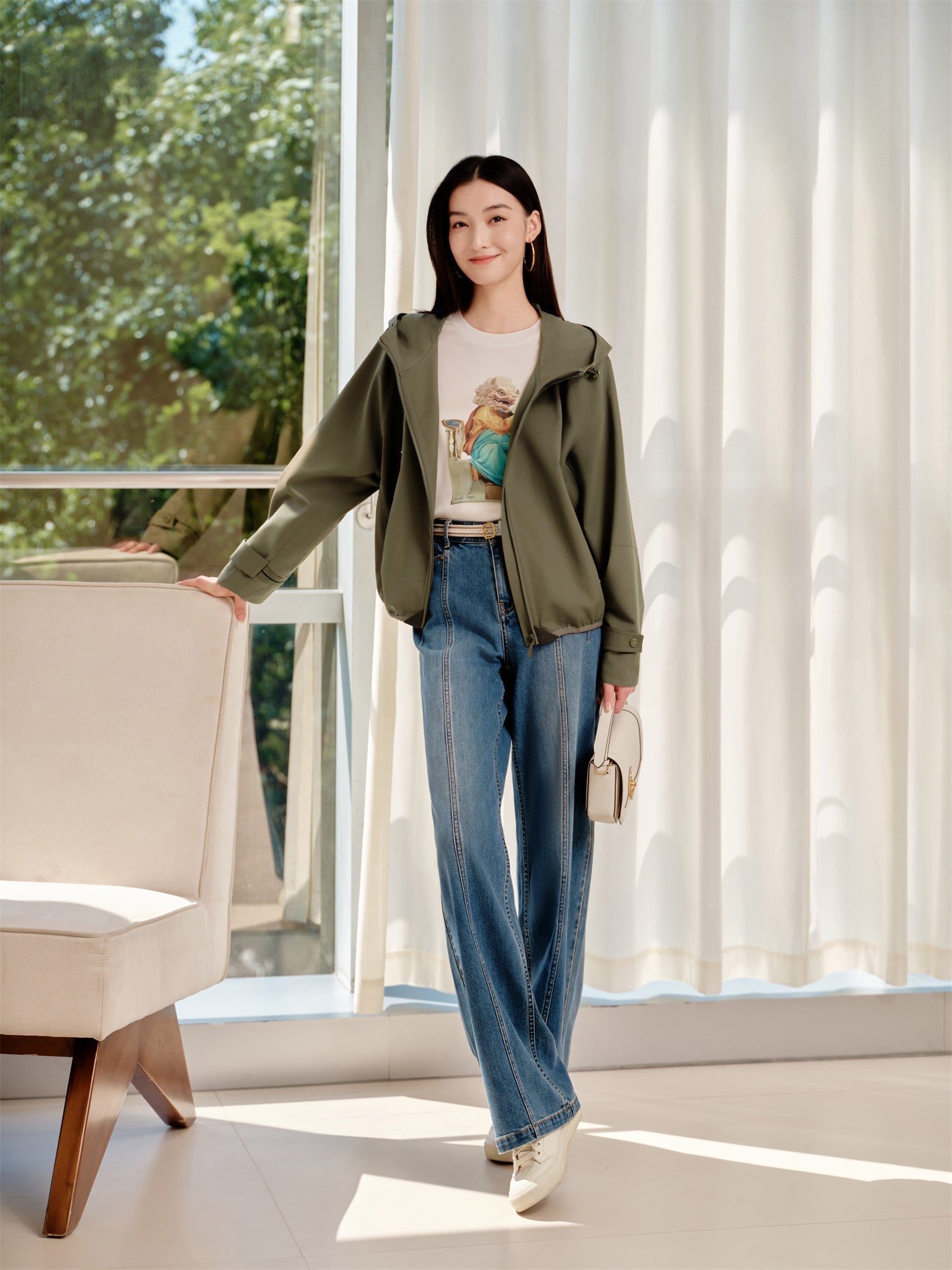 Short Hooded Trench Coat | Green