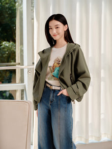 Short Hooded Trench Coat | Green