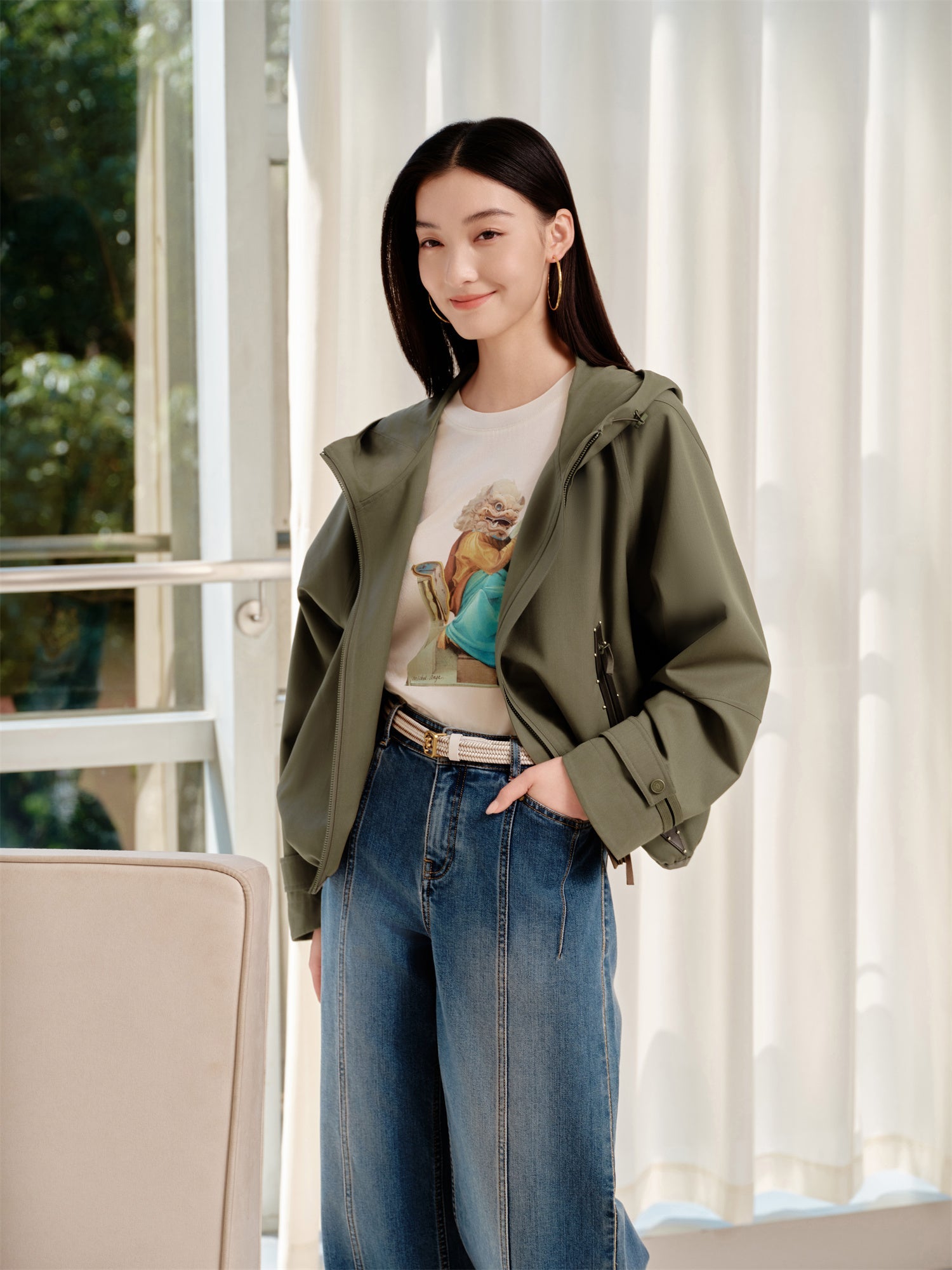 Short Hooded Trench Coat | Green