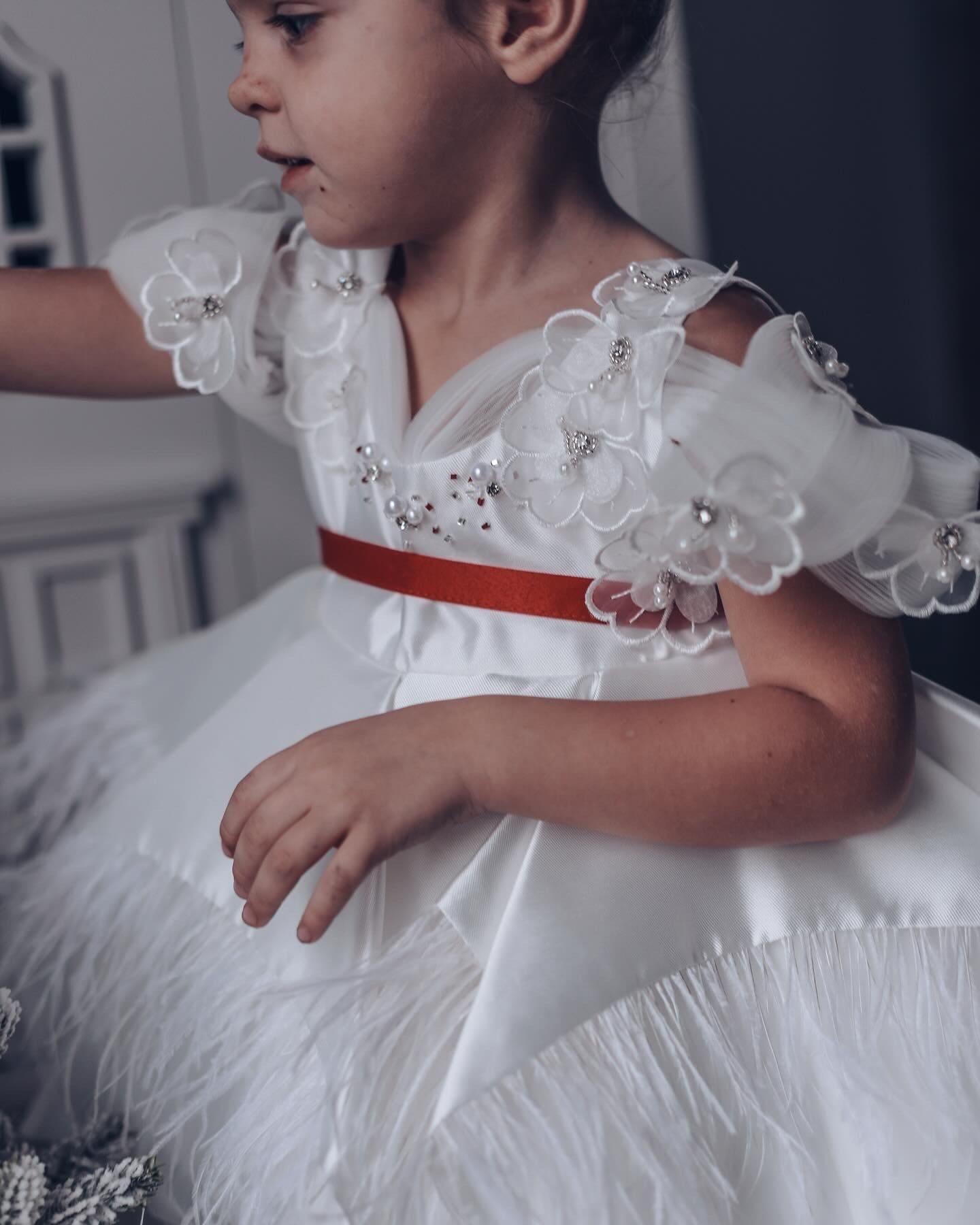 Baby Girls | Constanza Ceremony Dress with Bow | White & Red