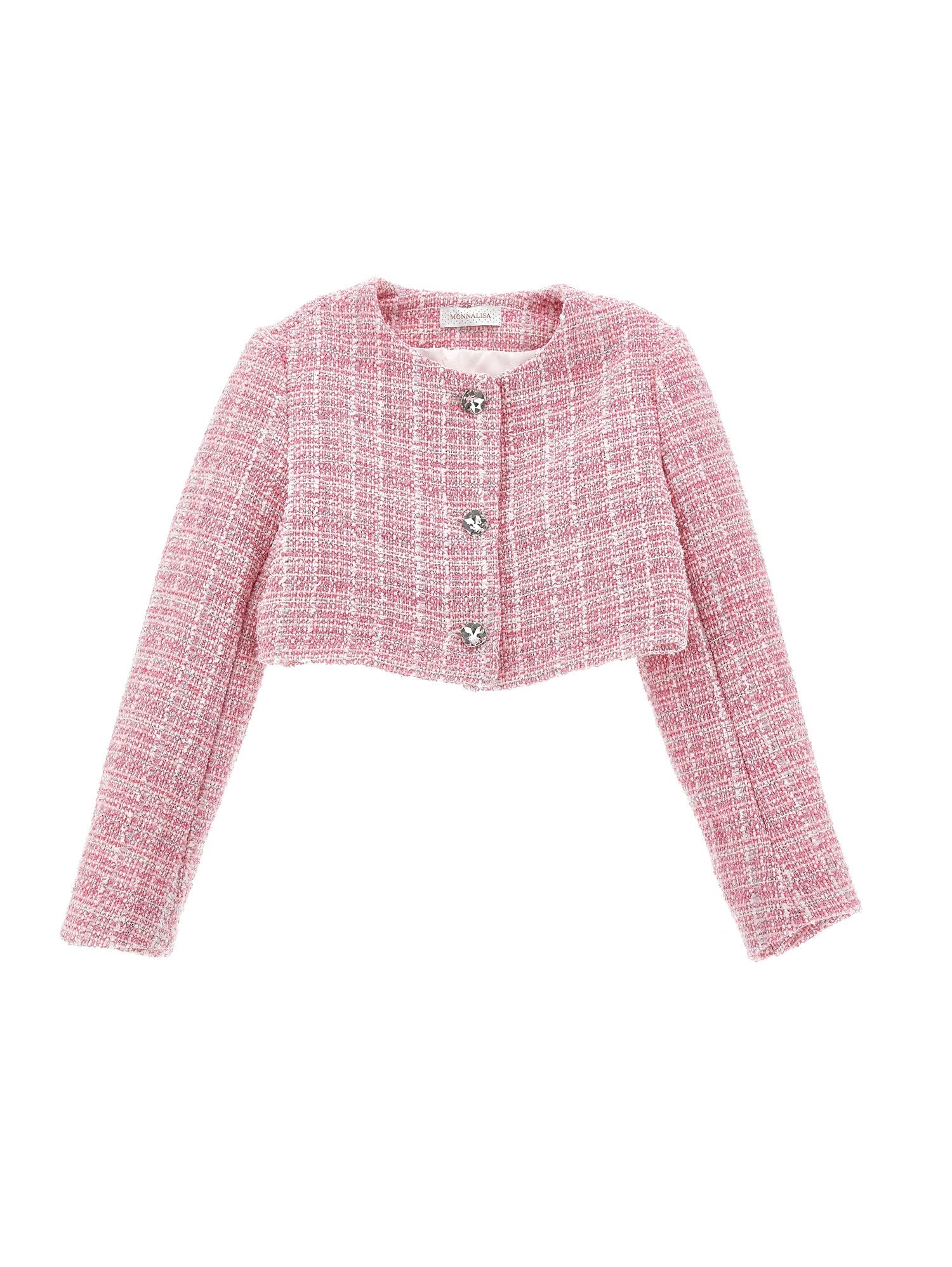 Girls | Boucle Jacket With Jewel Buttons | Pink/Silver