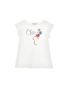 Girls | Organic Cotton T-Shirt With Flower Print | Cream